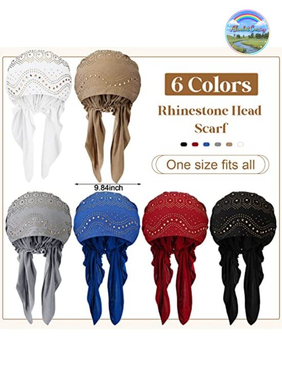 6 Pack Rhinestone Head Scarf Sequin Pre Tied Head Wraps Stretchy Turban Cap